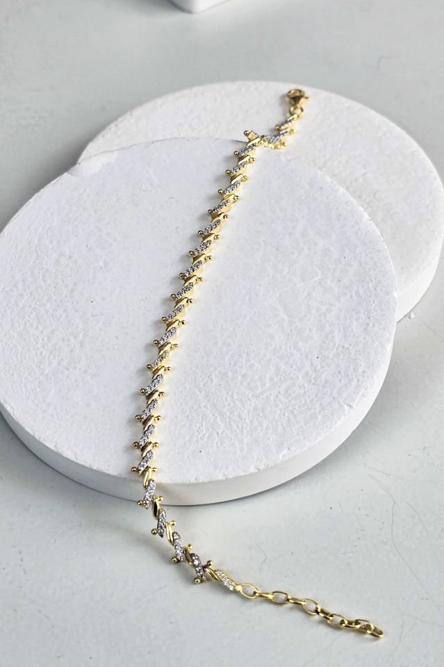 925 Ayar Gümüş 14 Ayar Altın Kaplama Çift Renk Bileklik