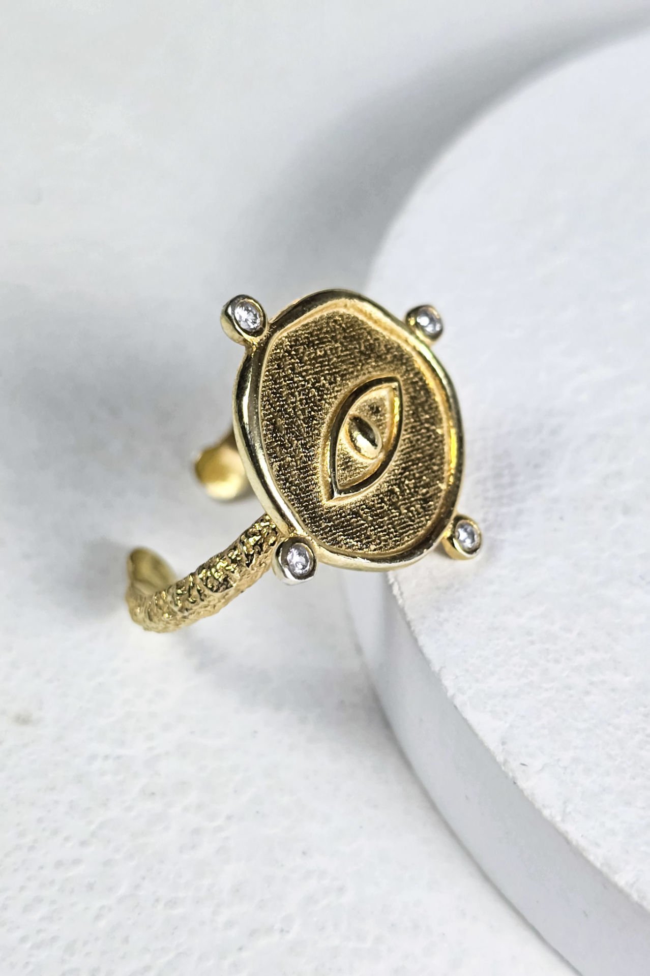 925 Ayar Gümüş 14 Ayar Altın Kaplama Antik Göz Yüzük