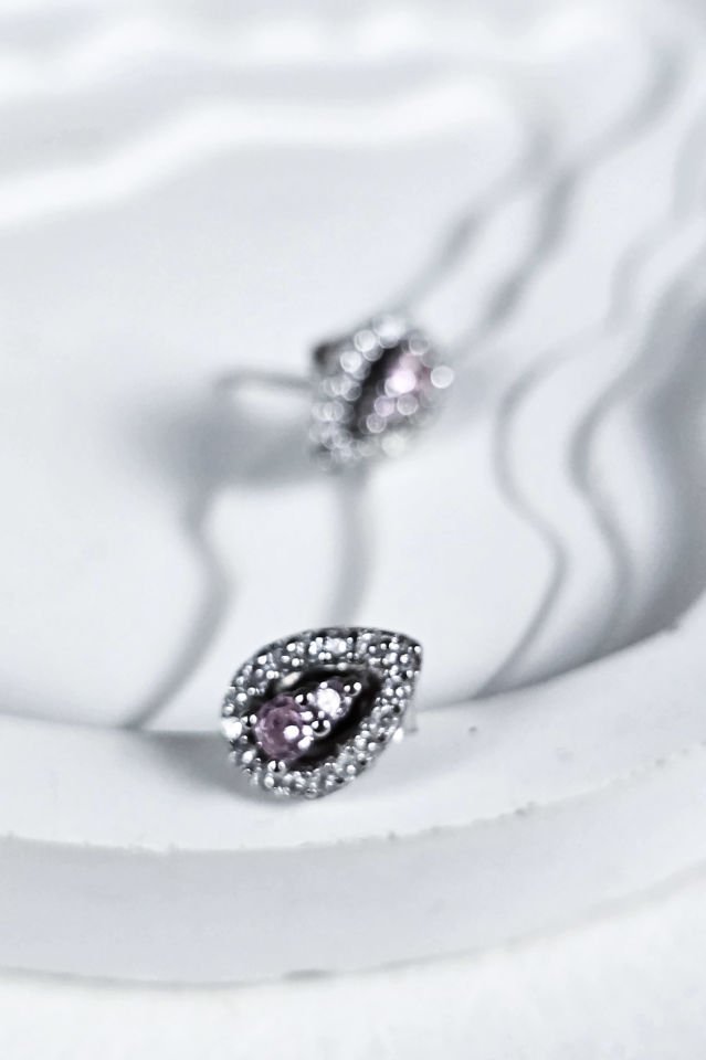 925 Ayar Gümüş Mor Taşlı Damla Küpe