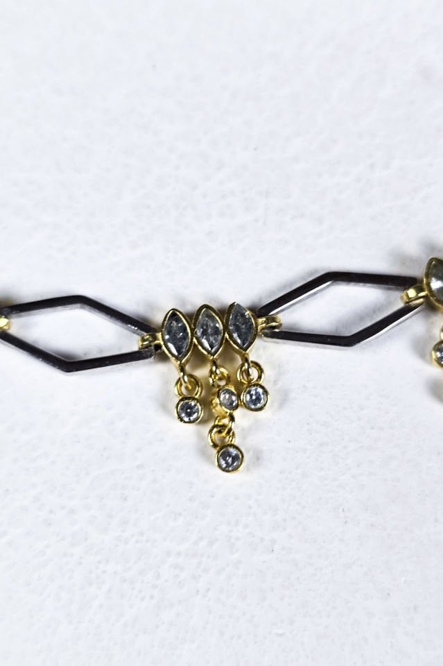 925 Ayar Gümüş 14 Ayar Altın ve Rodyum Kaplama Taşlı Kolye