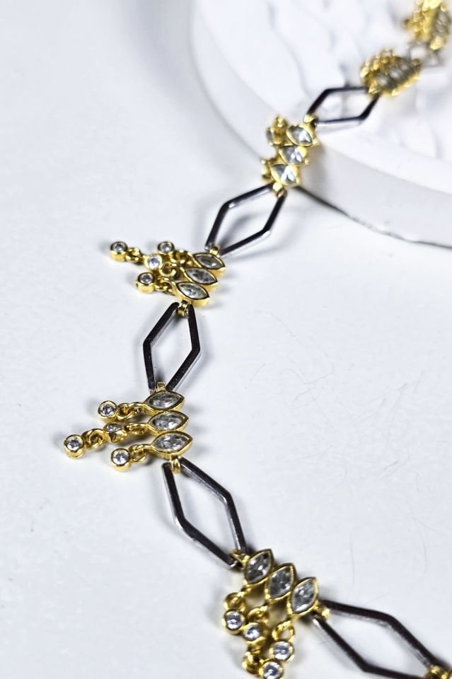 925 Ayar Gümüş 14 Ayar Altın ve Rodyum Kaplama Taşlı Kolye