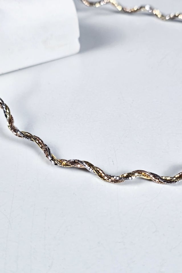 925 Ayar Gümüş Üç Renkli Örme Kolye