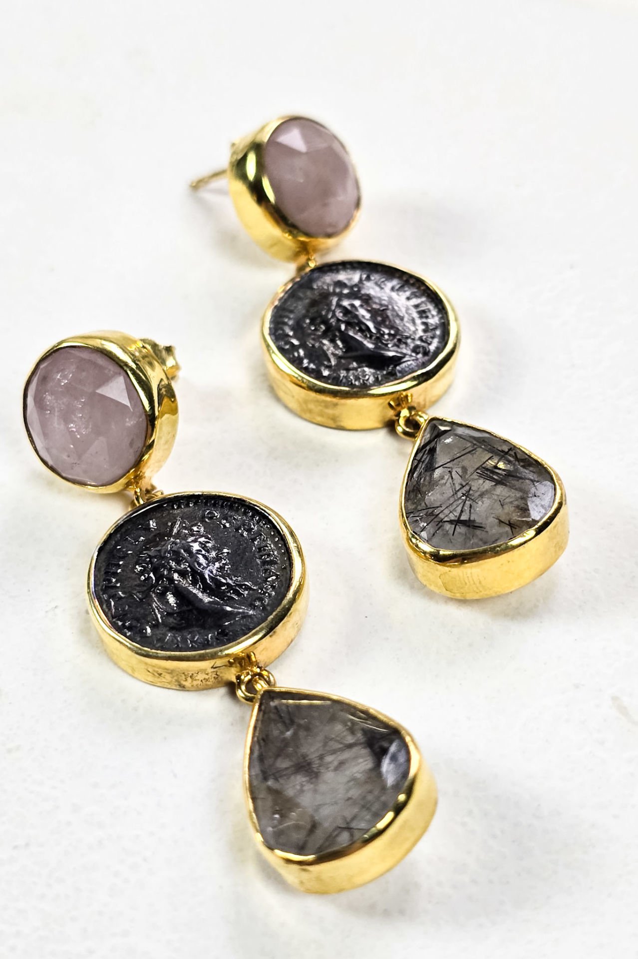 925 Ayar Gümüş 14 Ayar Altın Kaplama Antik Küpe