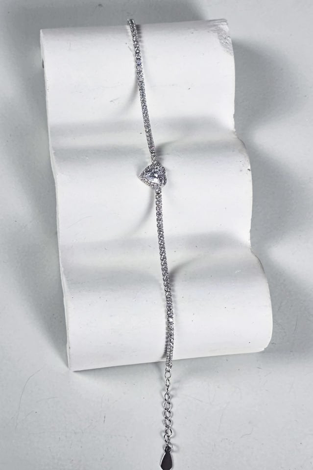 925 Ayar Gümüş Kalpli 1 mm Su Yolu  Bileklik