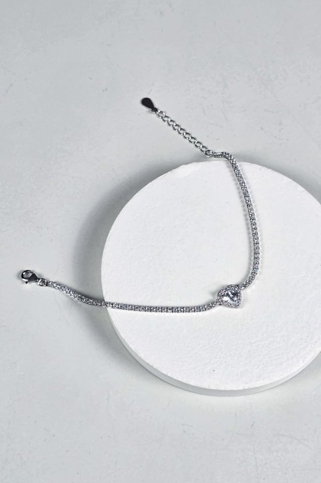 925 Ayar Gümüş Kalpli 1 mm Su Yolu  Bileklik