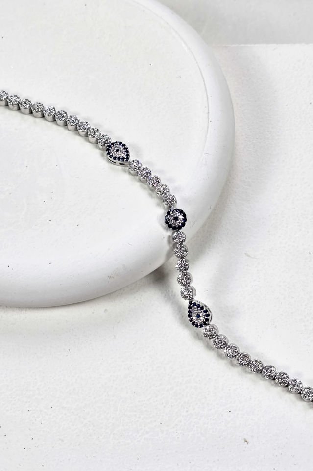 925 Ayar Gümüş Nazar Boncuklu Su Yolu Bileklik