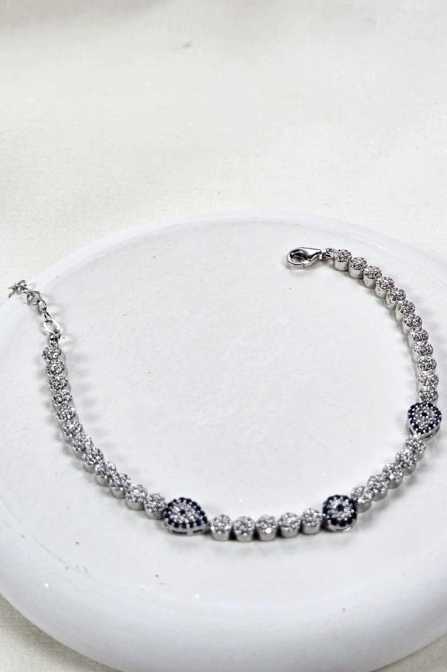 925 Ayar Gümüş Nazar Boncuklu Su Yolu Bileklik