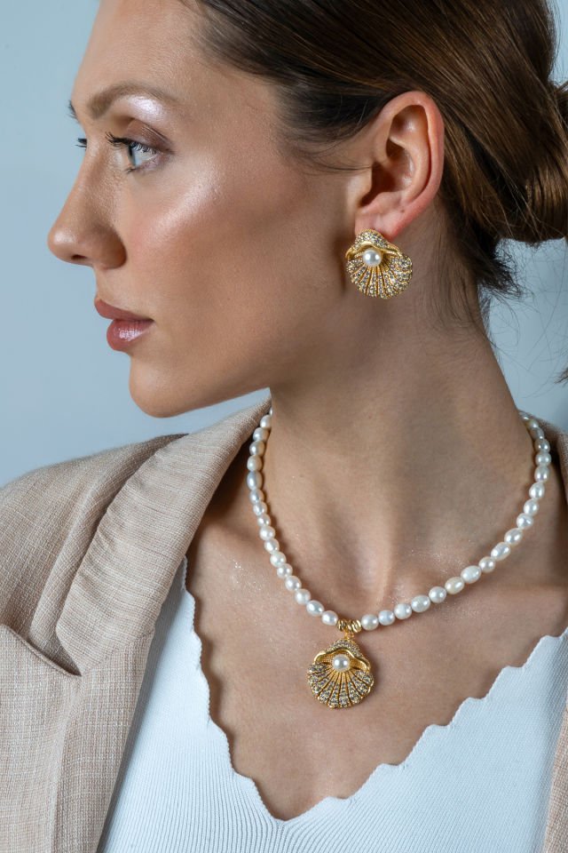 Pearl Mussel Kolye Küpe Set