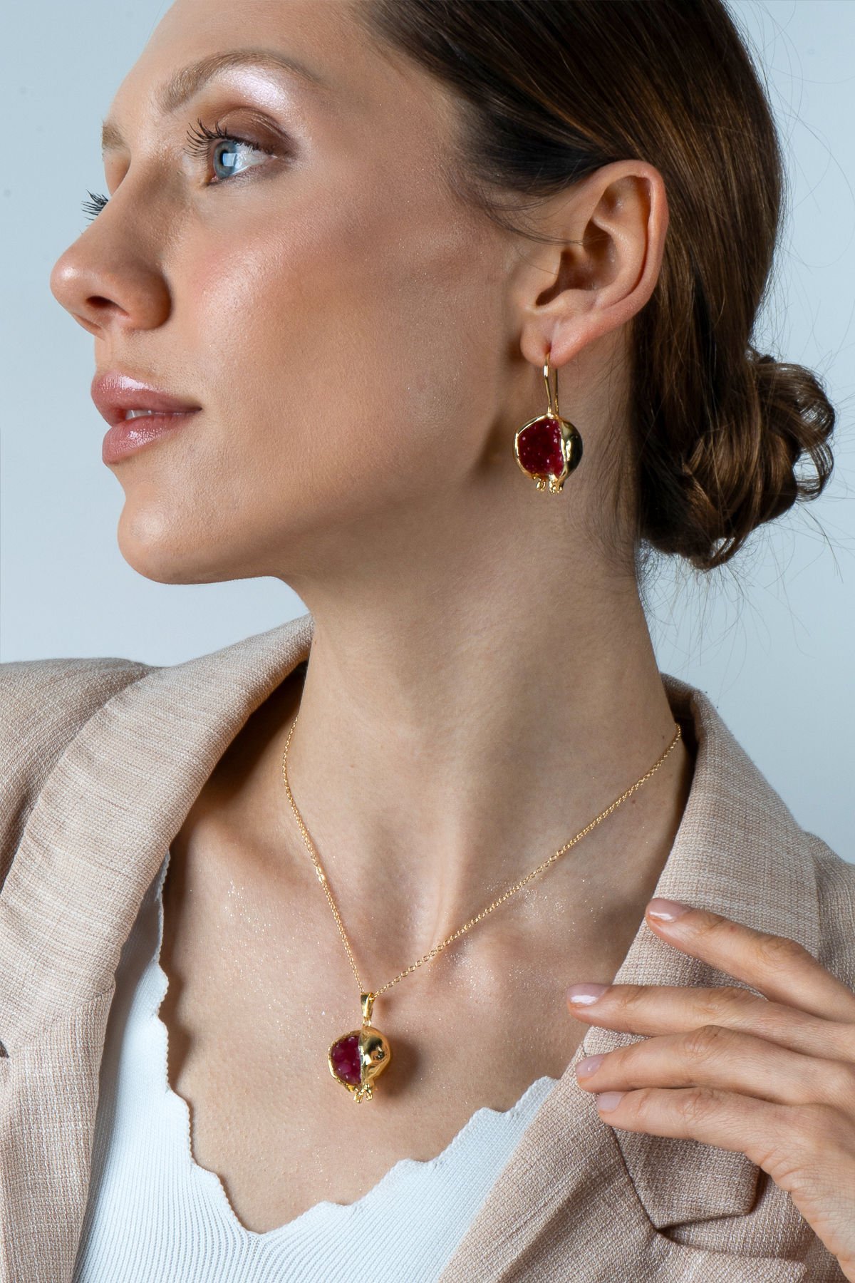 İncili Nar Kolye Kırmızı