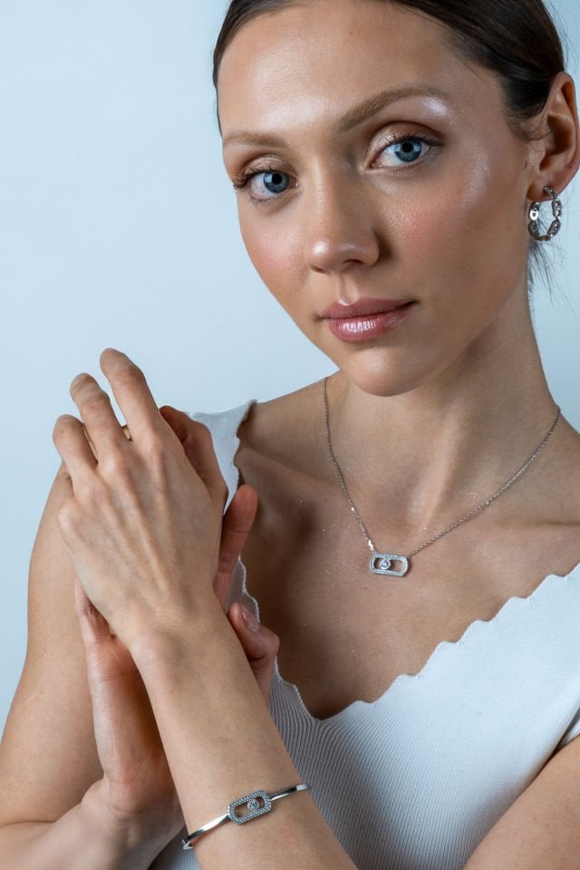 925 Ayar Gümüş Mes İthal Kolye Küpe Bileklik Set