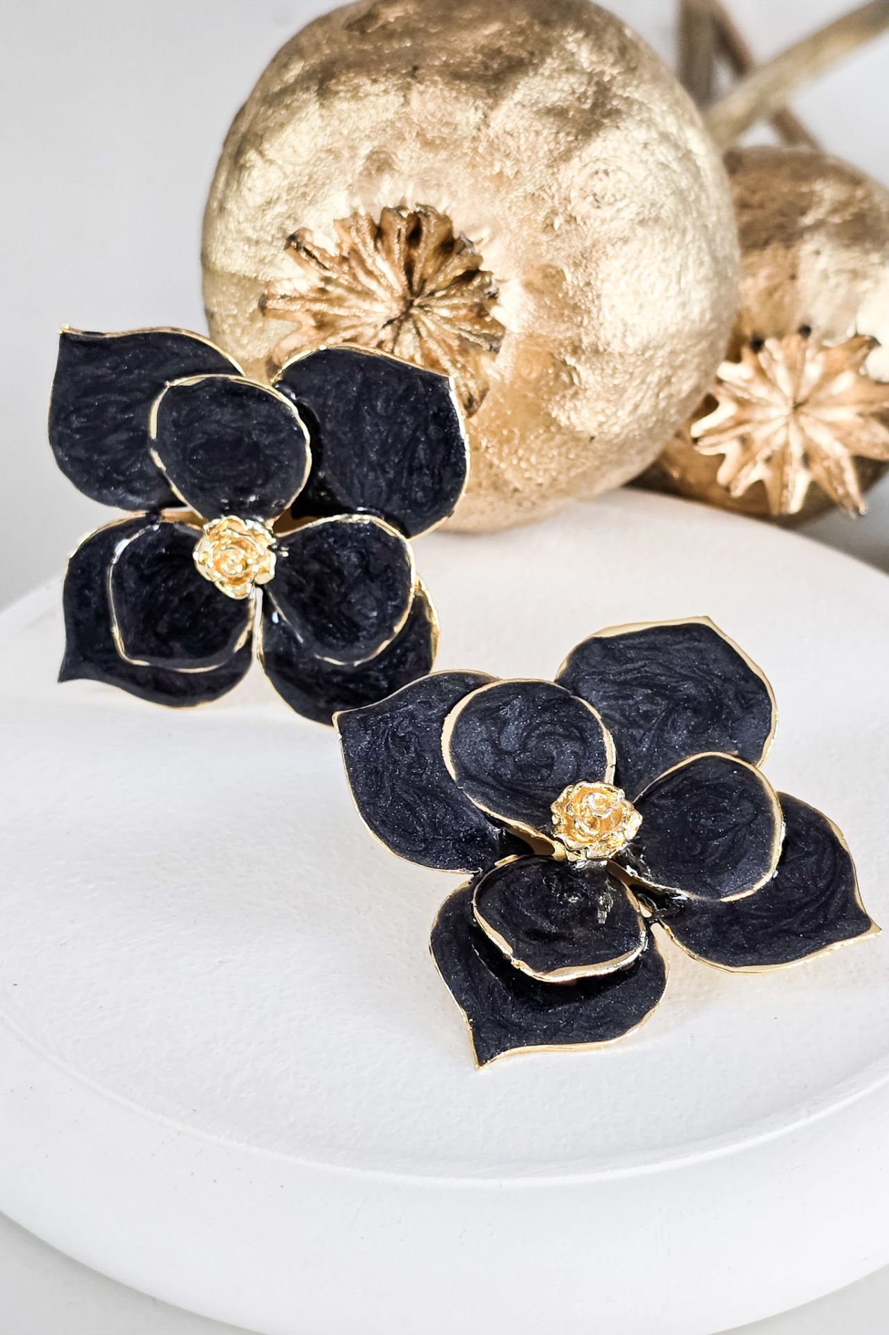 Four Leaves Mineli Küpe Siyah