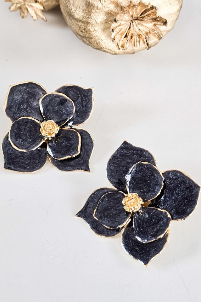 Four Leaves Mineli Küpe Siyah