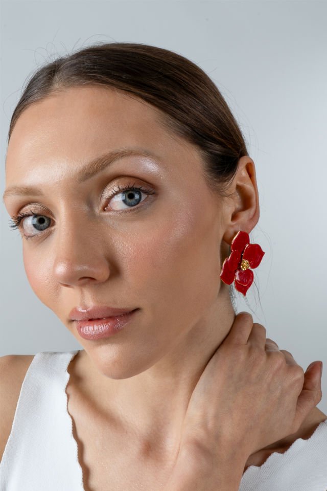 Four Leaves Mineli Küpe Kırmızı