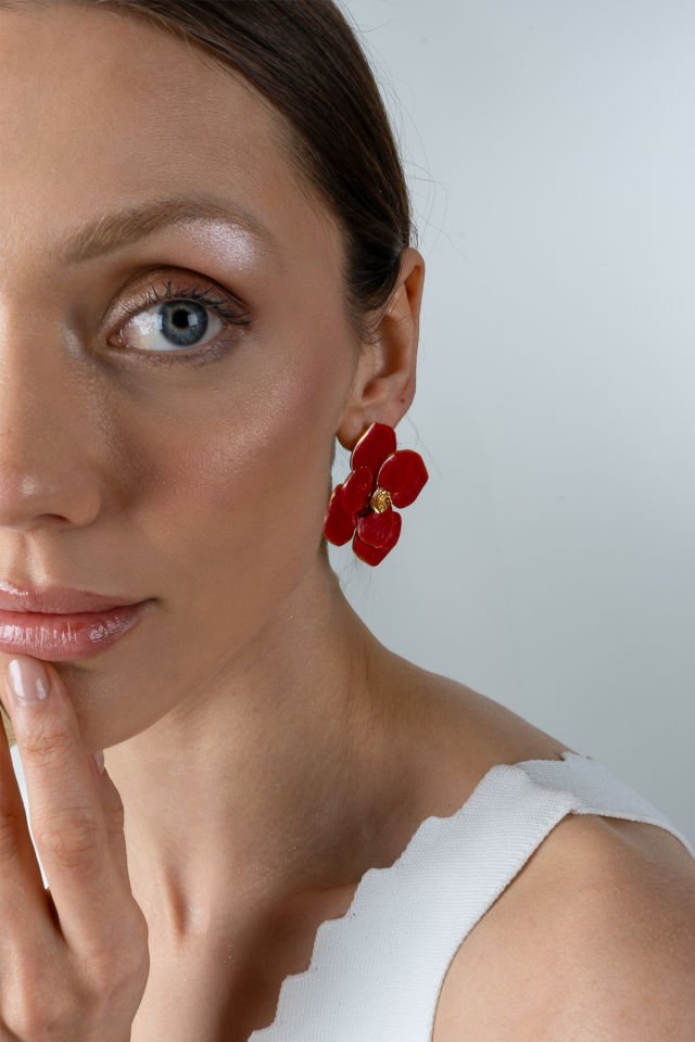 Four Leaves Mineli Küpe Kırmızı