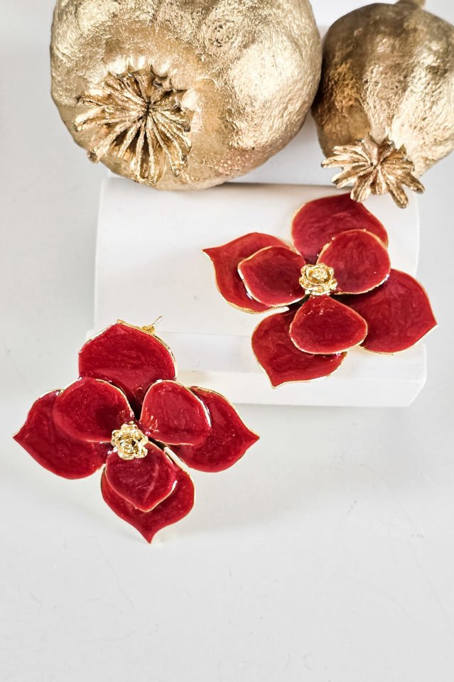 Four Leaves Mineli Küpe Kırmızı