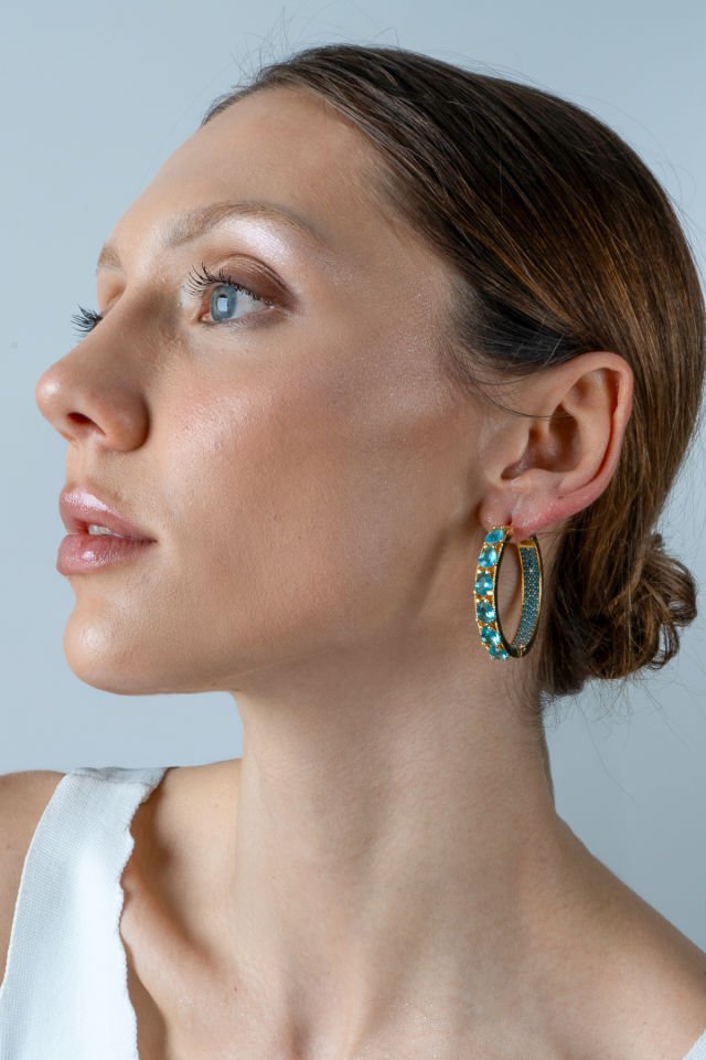 Zirkon Taşlı Halka Küpe Beyaz