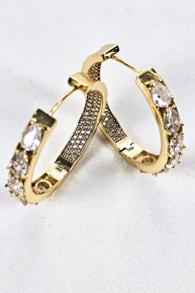 Zirkon Taşlı Halka Küpe Beyaz