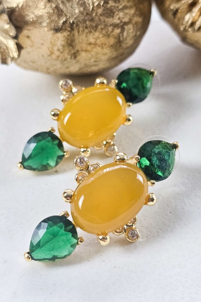 Royal Charm Küpe Sarı-Yeşil