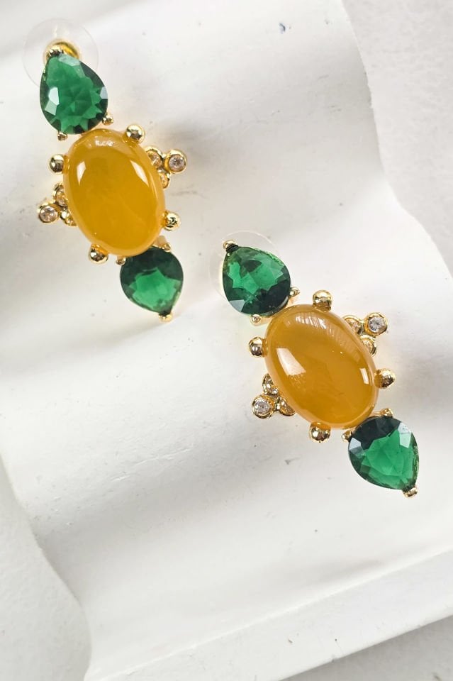 Royal Charm Küpe Sarı-Yeşil