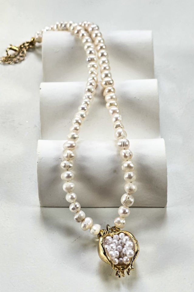 İnci Nar Kolye Küpe Set Beyaz