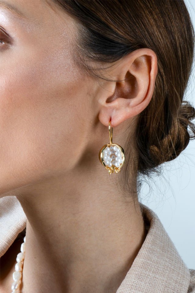 İnci Nar Kolye Küpe Set Beyaz