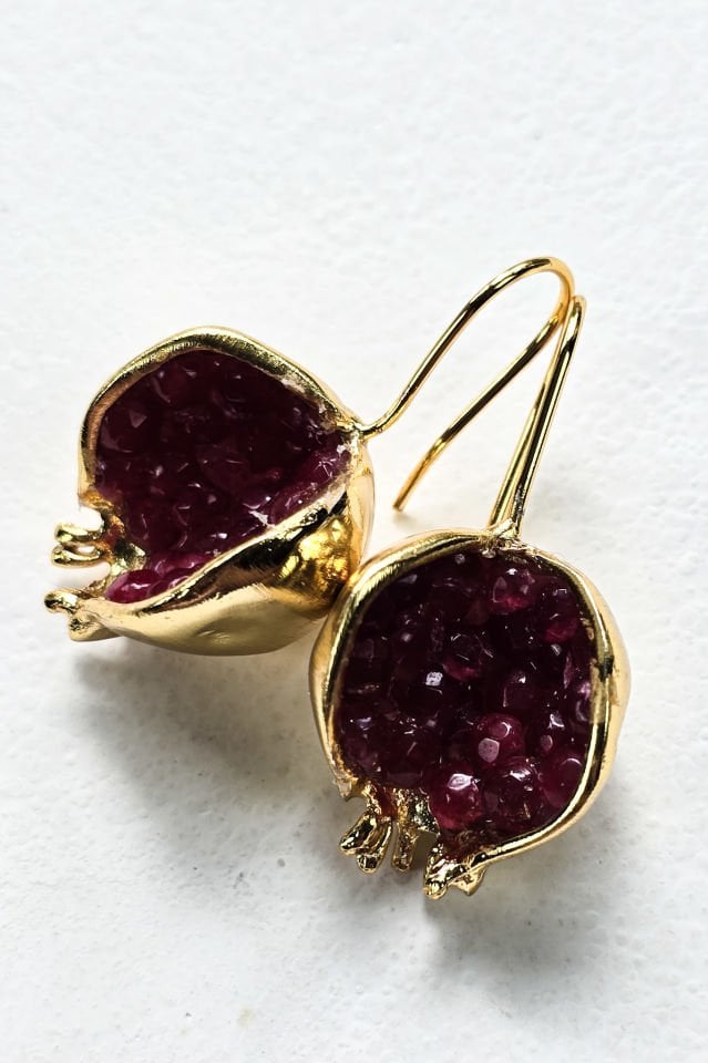 İnci Nar Kolye Küpe Set Kırmızı