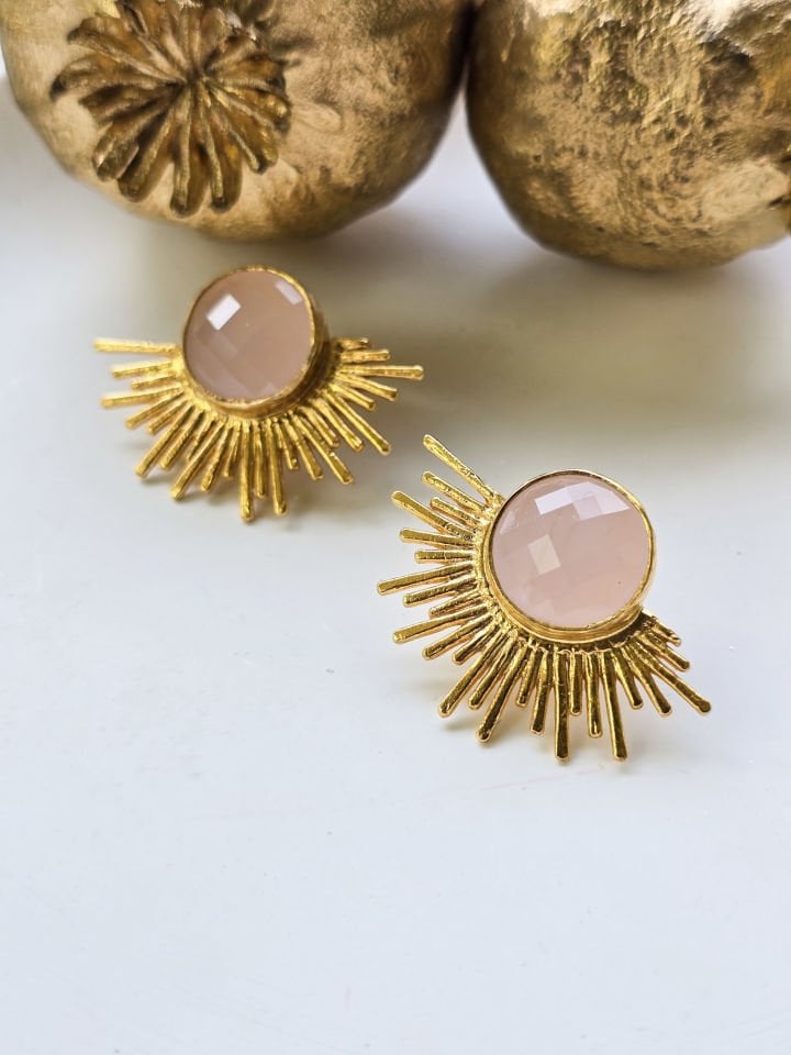 Rose Quartz Küpe Yüzük Set