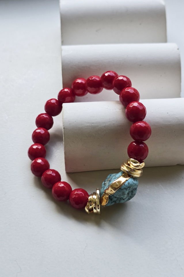 Turkuaz & Mercan Taşlı Kolye Bileklik Set