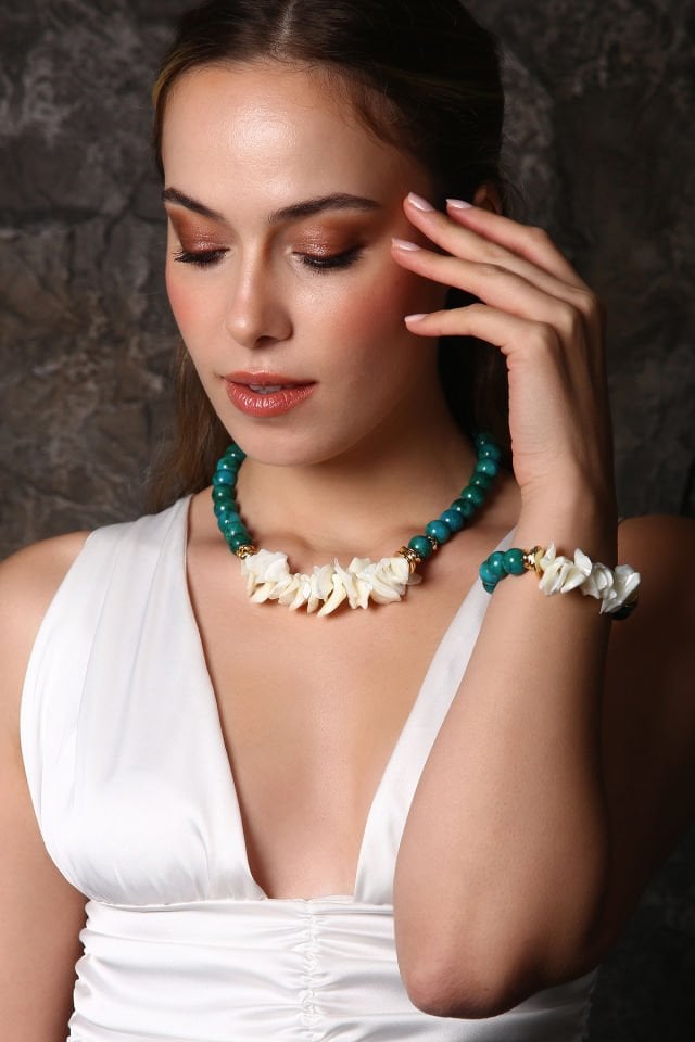 Sedefli Apatit Kolye Bileklik Set