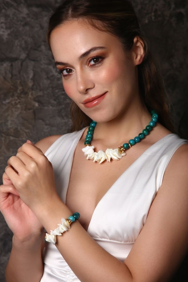 Sedefli Apatit Kolye Bileklik Set