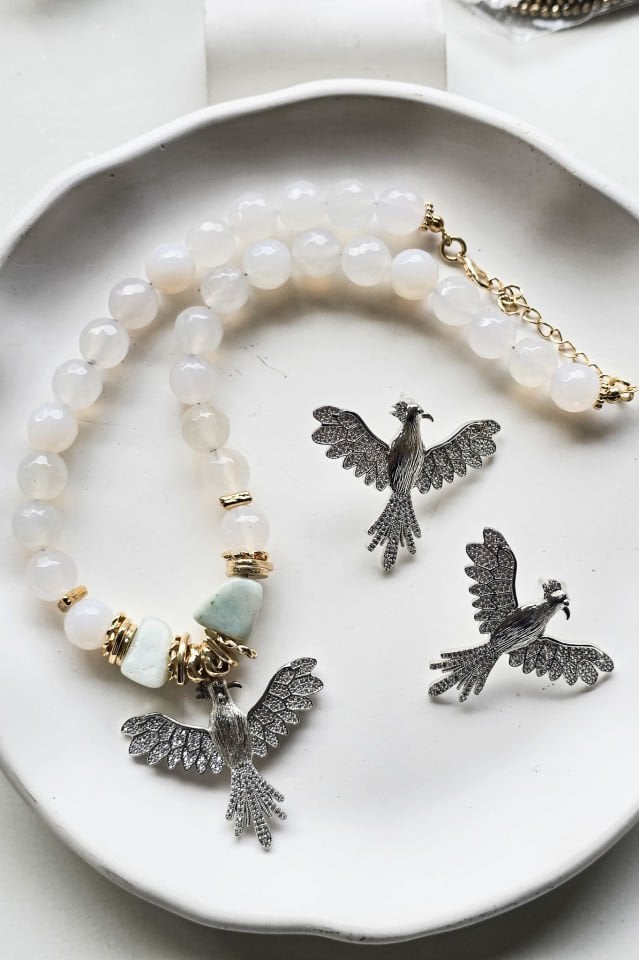 Selenit Anka Kolye Küpe Set