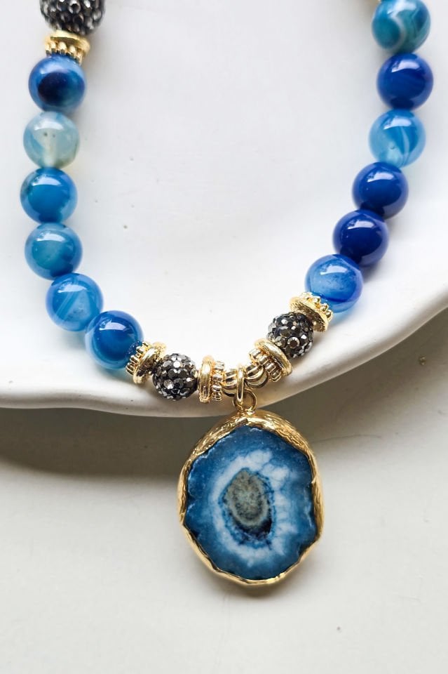 Mavi Akik Hematit Kolye
