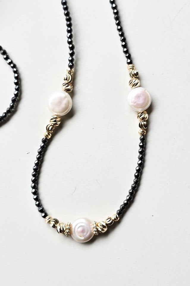 Hematit İnci Uzun Kolye