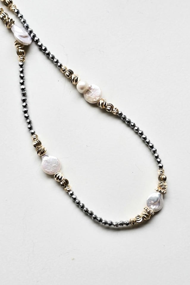 Hematit İnci Uzun Kolye