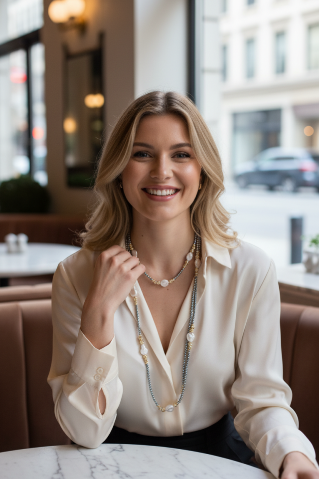 Hematit İnci Uzun Kolye