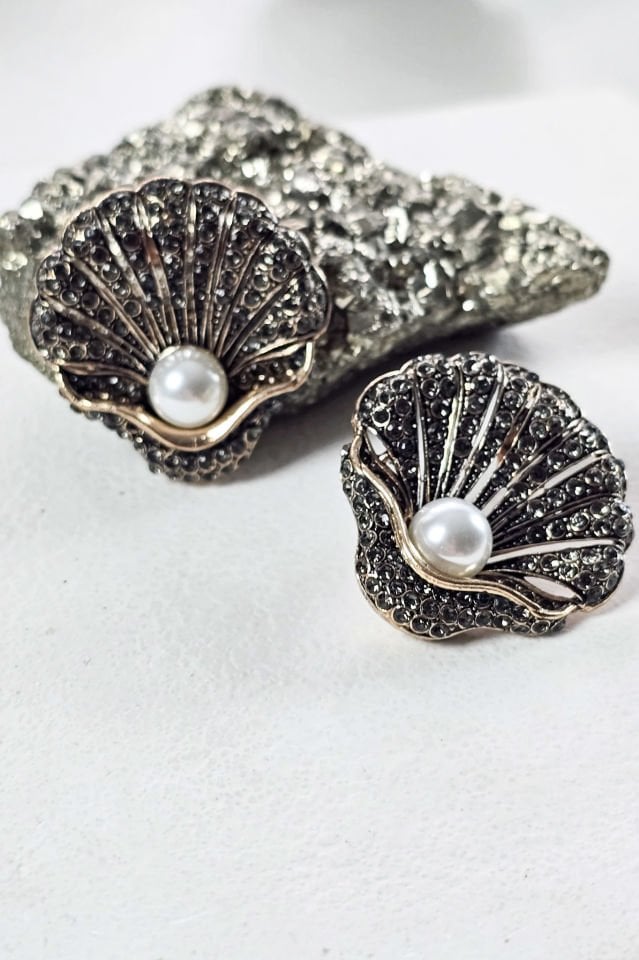 İncili Bronz Deniz Kabuğu Küpe