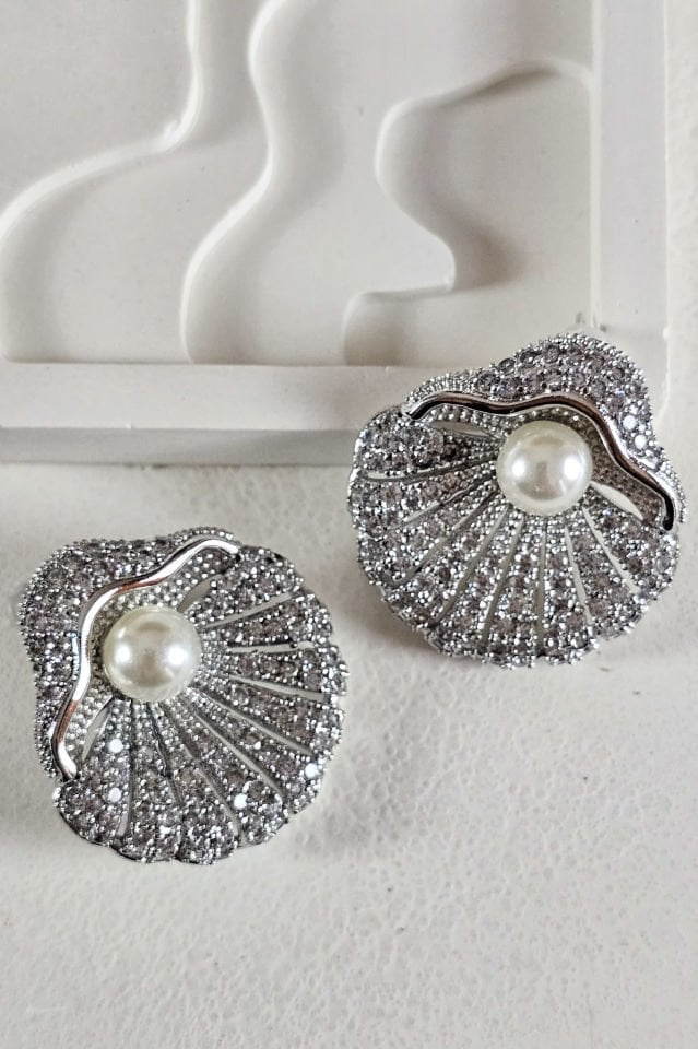 Oyster&Pearl Zirkon Taşlı Küpe Beyaz
