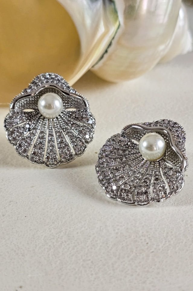 Oyster&Pearl Zirkon Taşlı Küpe Beyaz
