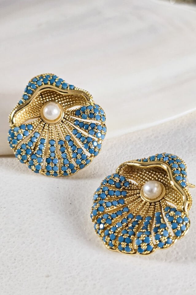 Oyster&Pearl Zirkon Taşlı Küpe Turkuaz