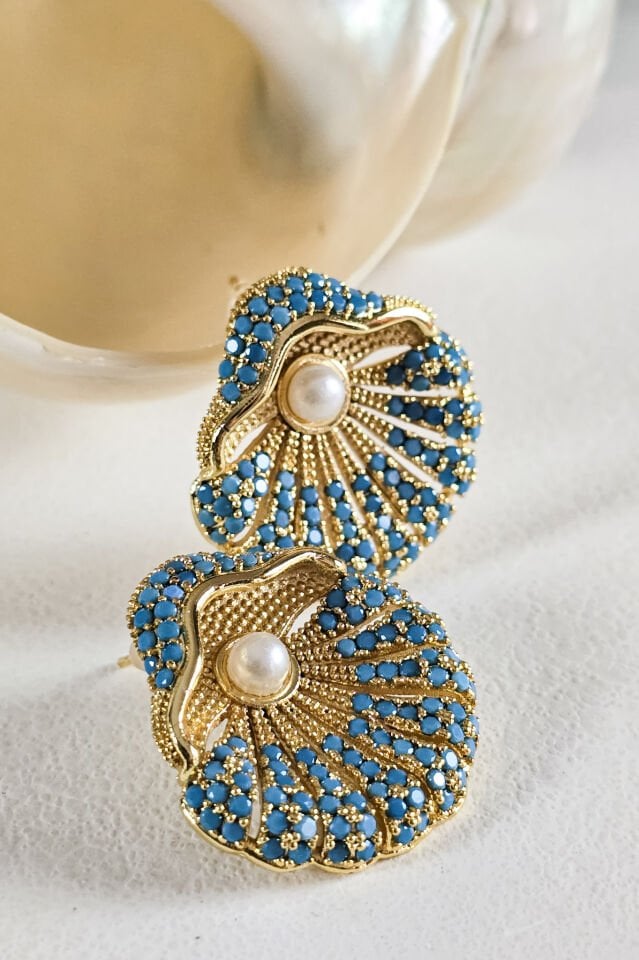 Oyster&Pearl Zirkon Taşlı Küpe Turkuaz