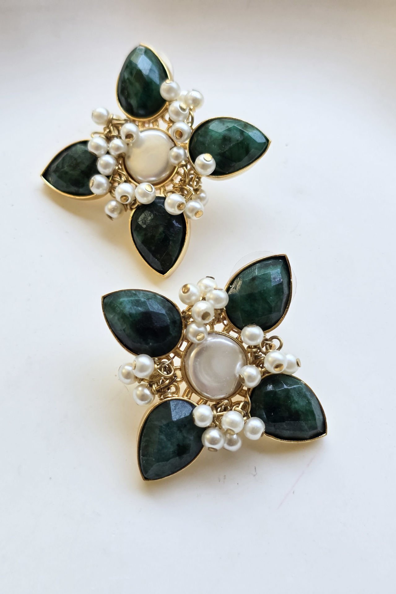 İncili Çiçek Küpe Yeşil