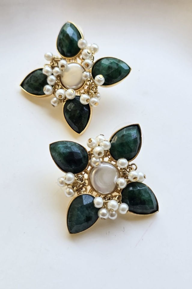 İncili Çiçek Küpe Yeşil