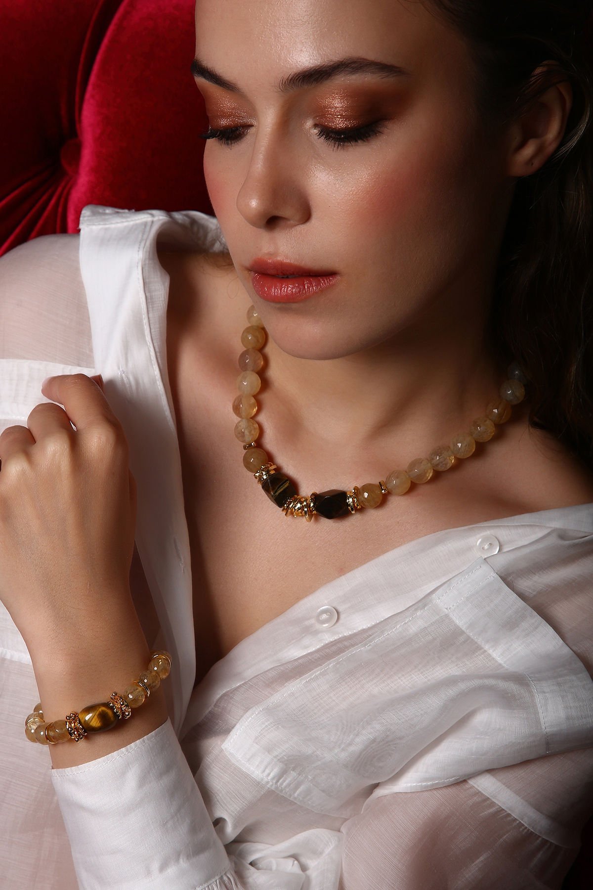 Sitrin Kolye Bileklik Set (3. Çakra/Solar Pleksus Çakra Taşı)