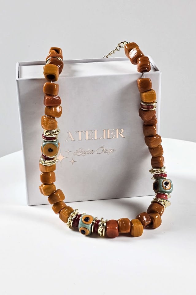 Turuncu Bodrum Boncuklu Kolye