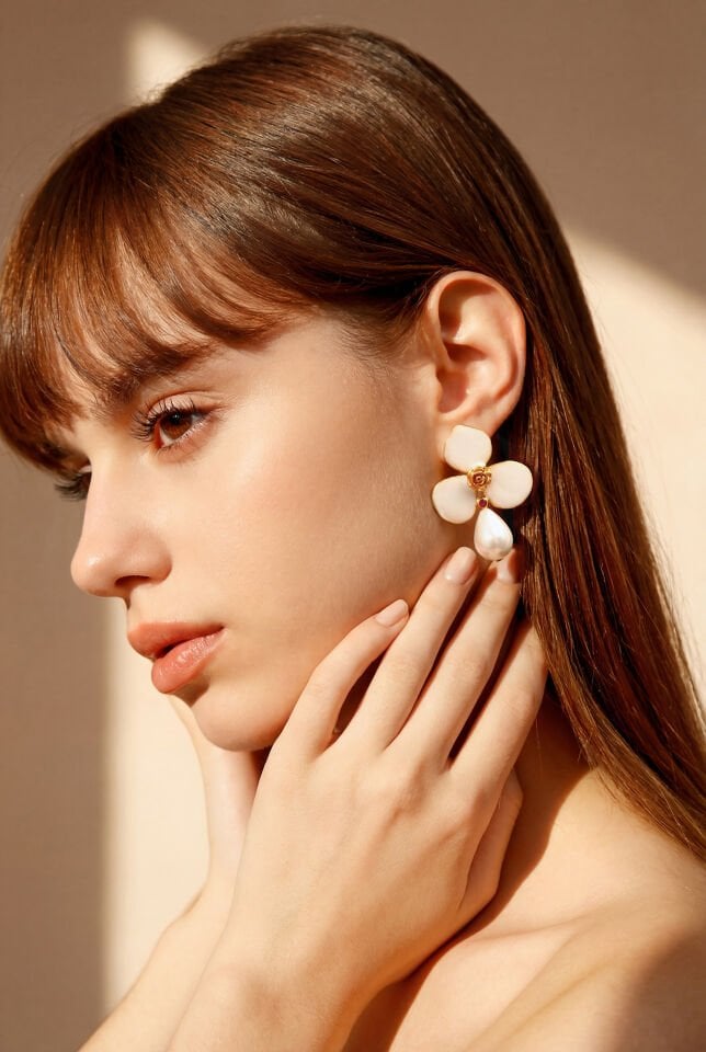 Üç Yapraklı İnci Küpe