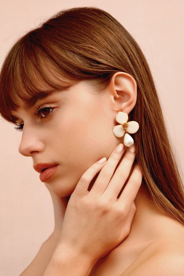 Üç Yapraklı İnci Küpe