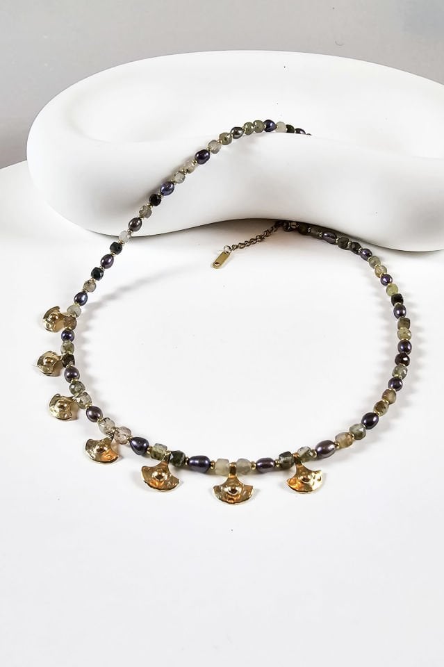 Vintage Siyah İnci ve Aqua Marin Kolye