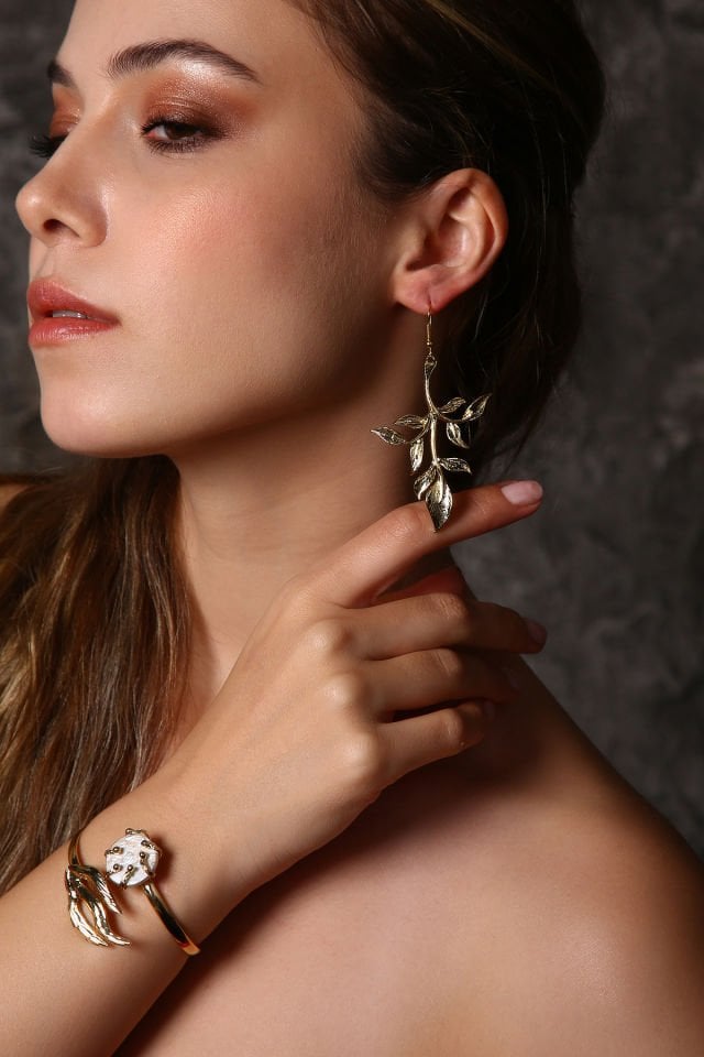 İncili Bileklik Dal Küpe Set