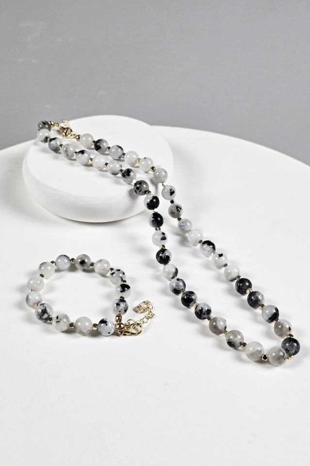 Ay Taşı Kolye Bileklik Set (2.Çakra/Sakral Çakra Taşı)