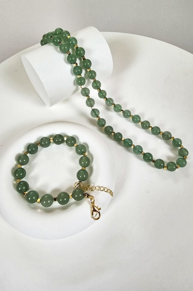 Aventurin Kolye Bileklik Set (4.Çakra/Kalp Çakrası Taşı)